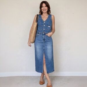 [L] Levi’s Vest Denim Women’s Large Blue Button Front Jean Western